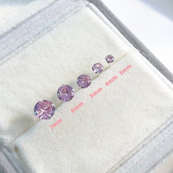 3/$35 Sterling Silver 4mm Pink Ear Studs Earrings Cubic Zirconia Diamond - Picture 5 of 7